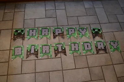 Minecraft Style Pixel Party Happy Birthday Banner Kit New Old Stock  • $8.99