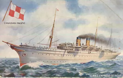 1910s Postcard Canadian Pacific Passenger Liner EMPRESS OF INDIA & Company Flag • £1.50