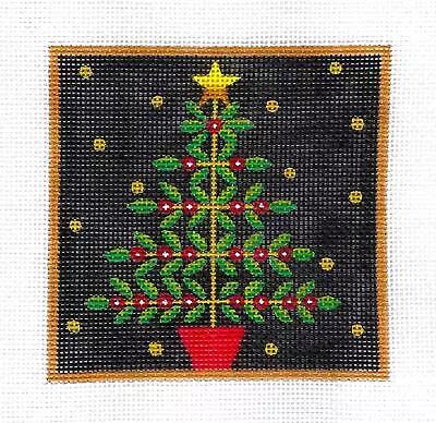 Tree With Berries & Star 4  Sq. Handpainted 18 Mesh Needlepoint Canvas By Maggie • $66.95