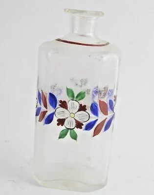 Antique 19th Century Barber Shop Glass Bottle 6  Tall Painted W. Painted Flowers • $23.75