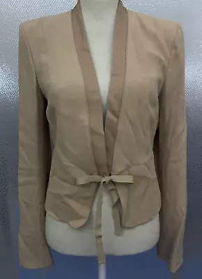 Vanessa Bruno Womens Sz 40 Tan Silk Lined Tie Front Blazer Jacket • $37.49