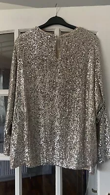 Stunning BNWT M&S Champagne Gold Long Sleeve Sequin Ladies Top 14 16 18 22 • £25