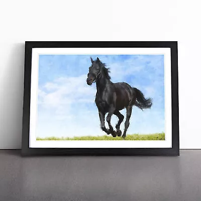 Black Horse Wall Art Print Framed Canvas Picture Poster Decor Living Room • £29.95