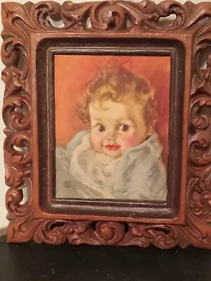 Vintage Maud Tousey Fangel Infant Baby Print W/ Ornate Syrocco Framed 5  X 6  • $16.50
