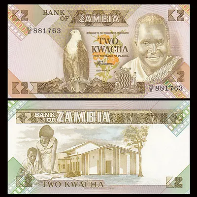 $0.76 • Buy Zambia 2 Kwacha, 1986-88, P-24c, Banknote, UNC
