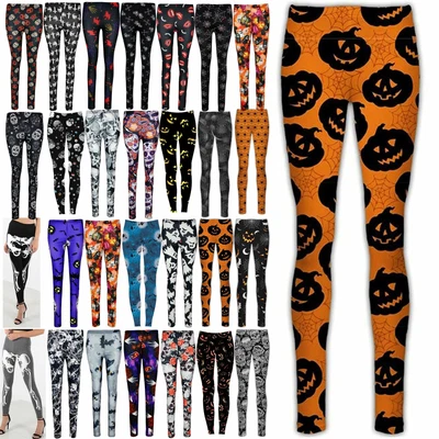 £12.99 • Buy Ladies Halloween Pumpkin Skinny Floral Spider CobWeb Bats Skull Womens Leggings