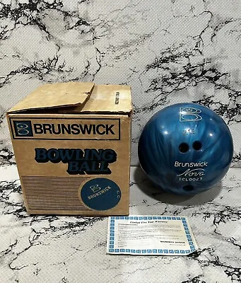 Brunswick Bowling Ball Blue Swirl 12 Lbs Right Hand Drilled Nova Vintage W/ Box • $29.99