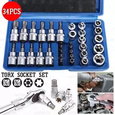 34X E Torx Socket Set Female Start Bit External Hex Torque Tool Garage Car 3/8  • $24.45