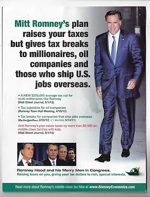 2012 Anti-Mitt Romney As Robin Hood Ohio Presidential Campaign Postcard Mailer • $8