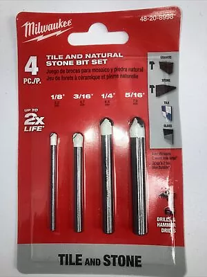 NEW Milwaukee 48-20-8998 Tile Natural Stone 4 Pc Drill Bit Set 1/8 3/16 1/4 5/16 • $10