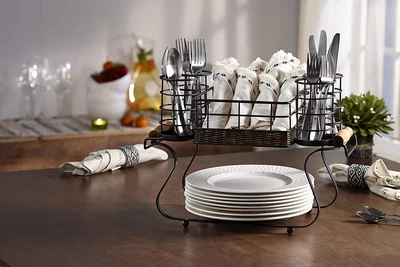 $95.73 • Buy By Mesa  Utensil Silverware Organizer In Black Rustic Collection Buffet Caddy,