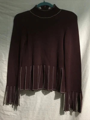 $75 • Buy STAUD Sweater With FringeSize S Viscose/Nylon/Spandex Burgundy Color”excellent  