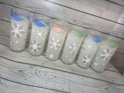 6 Vtg Mcm Libbey Frosted Atomic Snowflake Tom Collins Glasses Tumblers Highball • $35.70