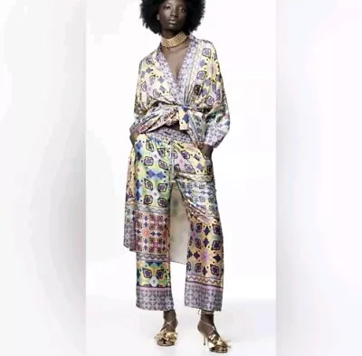 Zara Multicolor Robe Satin Medium Kimono Style • $69.99