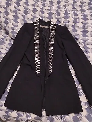 Zara Long Black Blazer With Silver Stud Detail On The Lapel Size Large • £25