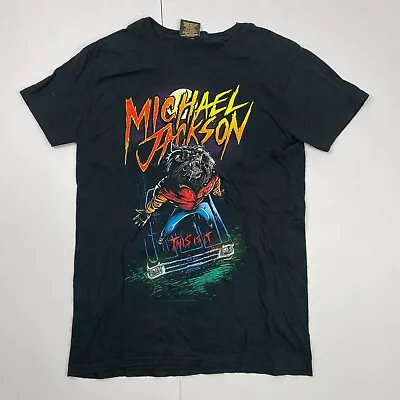 Michael Jackson T-Shirt Small Black Cotton Band Music Thriller • £11.88