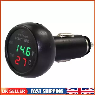 3 In 1 Car Voltmeter Thermometer 12V 24V Multifunctional Adapter (Red Green) • £7.99