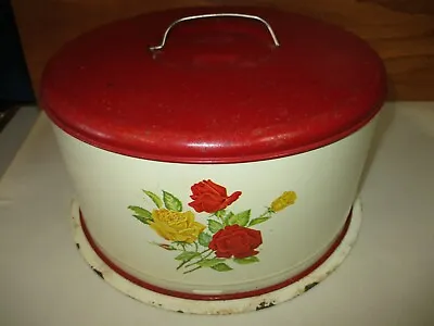 $22.22 • Buy Vintage Yellow Red Roses G.S.W 1952 Locking Tin Domed Cake Serving Carrier (10 )