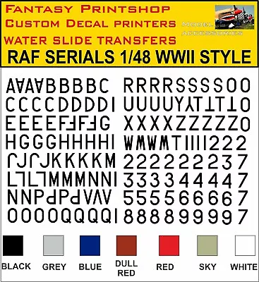 Raf Serials Number Letters Planes Models Water Slide Transfers Decals Kits 1/48 • £9.95