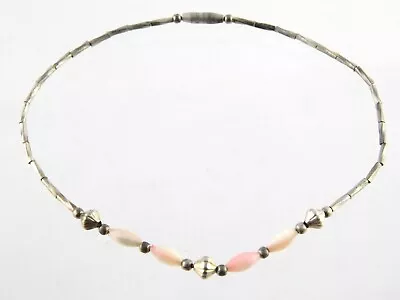 Vintage Southwestern Pink MOP And Silvertone Beaded Anklet Bracelet 9.5 Inches • $15