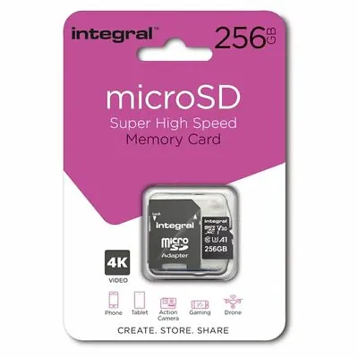 £18 • Buy New Integral 256GB Micro SD Card SDXC Memory 4K FREE DELIVERY! NEW!