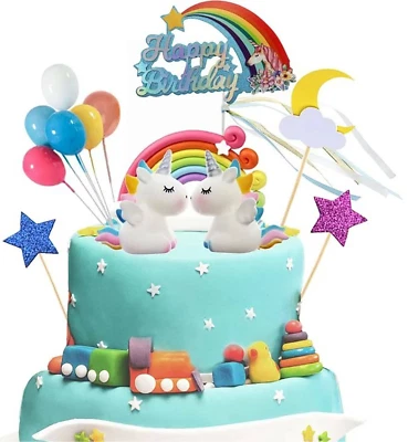 $25.95 • Buy 21pcs Unicorn Cake Topper Kit Cloud Rainbow Happy Birthday Banner Decorations