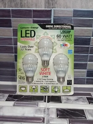 Omni Directional 60 Watt LED Dimmable White Bulbs Energy Saver 3 Bulds • $16