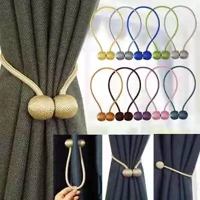2X Strong Magnetic Curtain Tie Backs Ball Clips Buckle Weave Rope Holdbacks Hook • £7.36