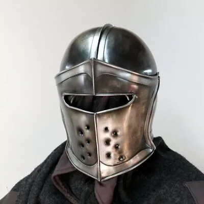 Blackened 18 Gauge Steel Medieval Barbuta Helmet • $110