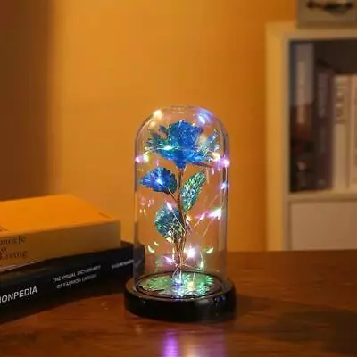 LED Galaxy Flower Rose In Glass Dome Birthday Valentines Day Gifts For Him Her • $24.90