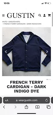 Gustin Cardigan Sweatshirt French Terry Indigo Dye Mens Large Made USA Sweater • $40