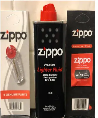 Original Zippo Premium Lighter Fuel Fluid Refill And Wick +Flints UK Seller • £3.99