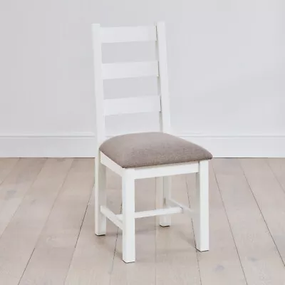 Cheshire White Painted Ladder Back Dining Chair - Fabric Upholstered Seat - CW49 • £129