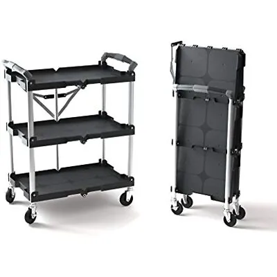 Pack-N-Roll Folding Collapsible Service Cart Black 50 Lb Load Capacity Per Shelf • $116.04