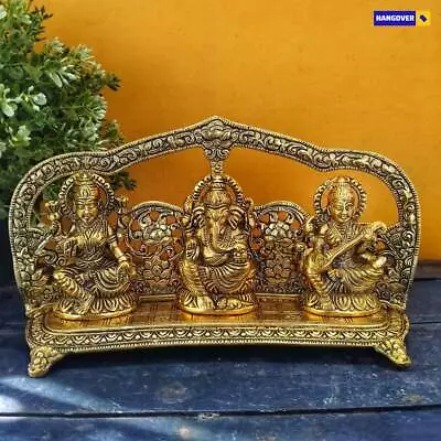 Laxmi Ganesh Saraswati Idol Lakshmi Ganesh Sarasvati Mixed Metal Seller Usa • $33.46