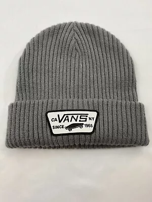 VANS Off The Wall Logo Patch Cap Beanie Winter Hat Cuffed Grey Skate Snow • $17.99