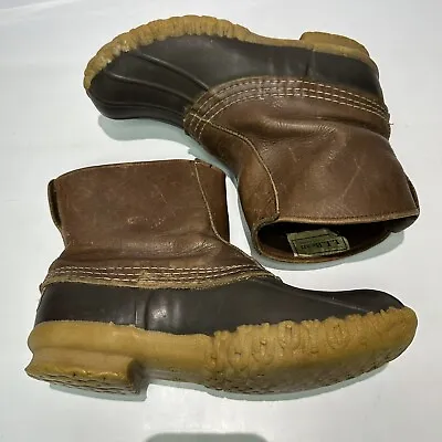 Vintage LL BEAN Brown Leather Rubber Pull On Duck Boots Size 6 M • $65