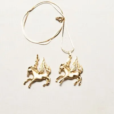 $9.60 • Buy 2 - Pegasus Horse Pendant Charm 18  Rope Chain Flying Horse Necklace Gold Plate
