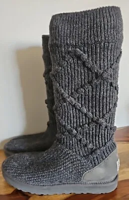 Womens UGG AUSTRALIA   5879 Classic Cardy Argyle Sock Sweater Knit Boots Gray 10 • $38