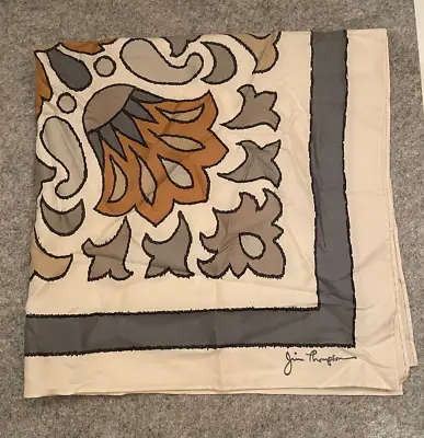 $20 • Buy Vintage JIM THOMPSON Silk (?) 32” Square Scarf Grey Gold Copper Floral 