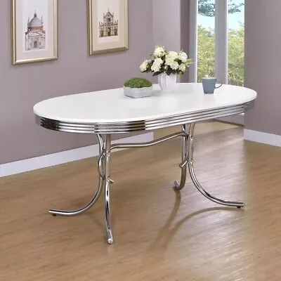 Retro Dining Table Kitchen Furniture Oval Chrome Legs 60 L Seats 4-6 White Top • $369.99