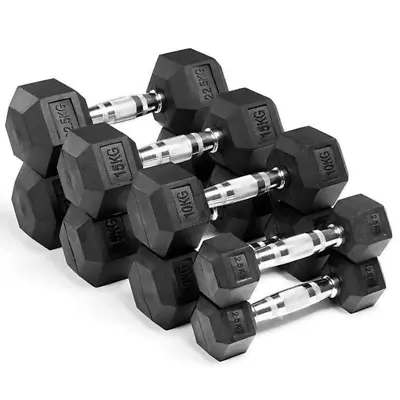 Hex Dumbbells Single & Paired Weight Sets | 5kg - 27.5kg | Iron Rubber Non-slip  • £31.95