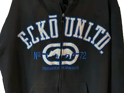 Vintage Y2K Ecko Unlimited Black Embroidered Hoodie Sweatshirt XXL Streetwear  • $29.95