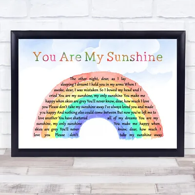 You Are My Sunshine Watercolour Rainbow & Clouds Song Lyric Quote Music Print • £43.95