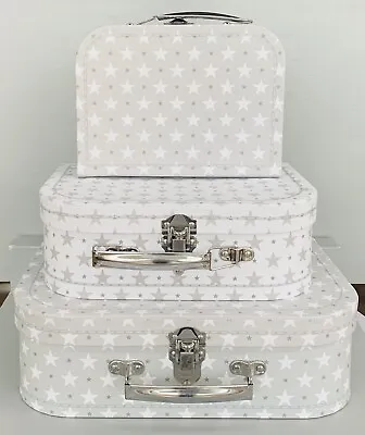 Set Of 3 SUITCASE Storage Boxes/ Stars Gift Boxes /Nesting/Stack/Baby/Home Decor • £14.99