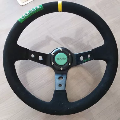 35cm Aluminum 6 Bolt Car Steering Wheel W/ Horn Button Deep Dished Black • $54.86