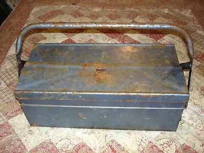 VINTAGE STEEL 2 TIER CANTILEVER TOOLBOX 43 X 21 X 16cm DIY GARAGE SHED LOCKABLE • £12.25