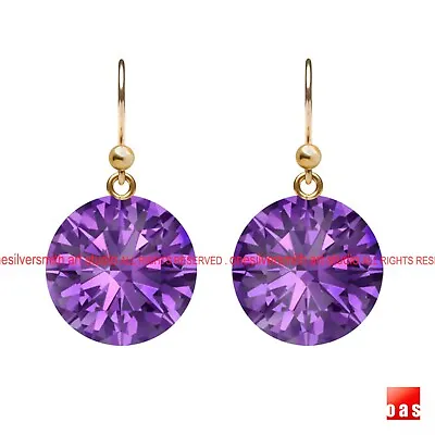 Pure 18k 14k Gold Brilliant Cut Byzantine Purple Amethyst Earrings OAS902556B1 • $90