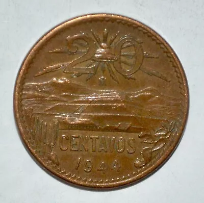 20 CENTAVOS 1944 Bronze MEXICO Snake World EXCELLENT PYRAMID OF THE SUN COIN • $0.01