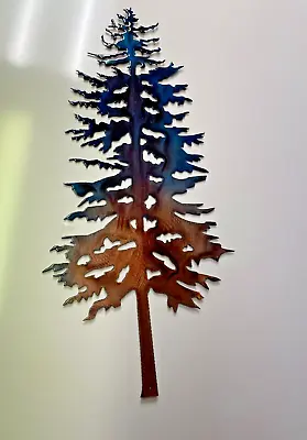 Forest Tree 22  Tall Metal Wall Art Accent Blue Tinged Copper Plated • $43.98